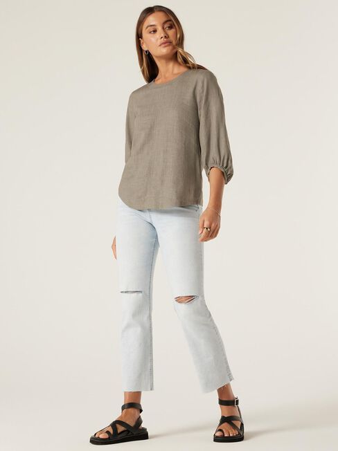 Blake Blouson Sleeve Top, Khaki, hi-res