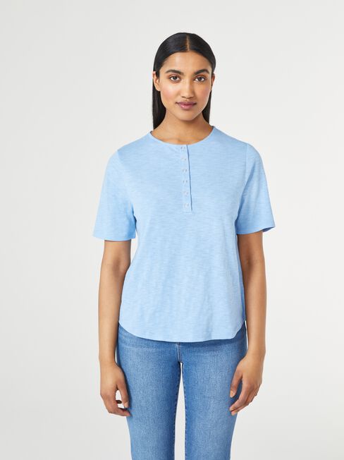 Soho Press Stud Jersey Top, Blue, hi-res