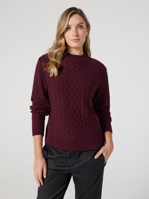 Elena Cable Knit Pullover, Auburn, hi-res