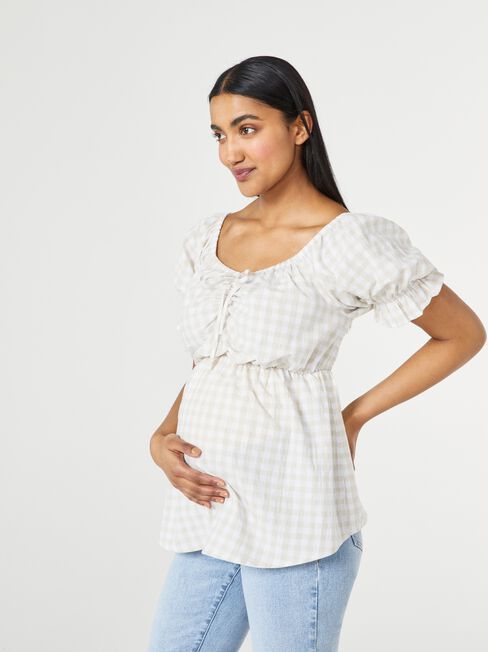 Holly Tie Front Peasant Maternity Top, Print, hi-res