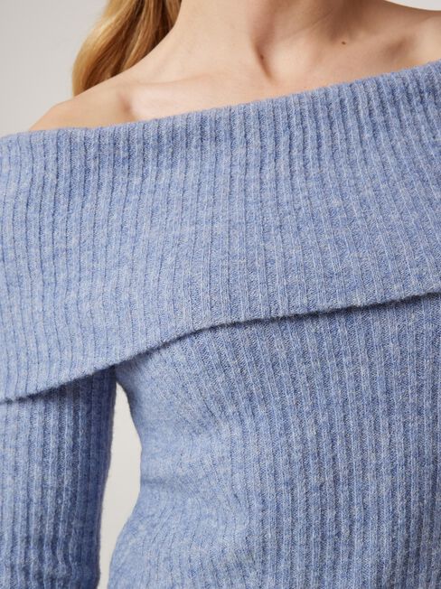 Ophelia Off Shoulder Knit, Blue, hi-res