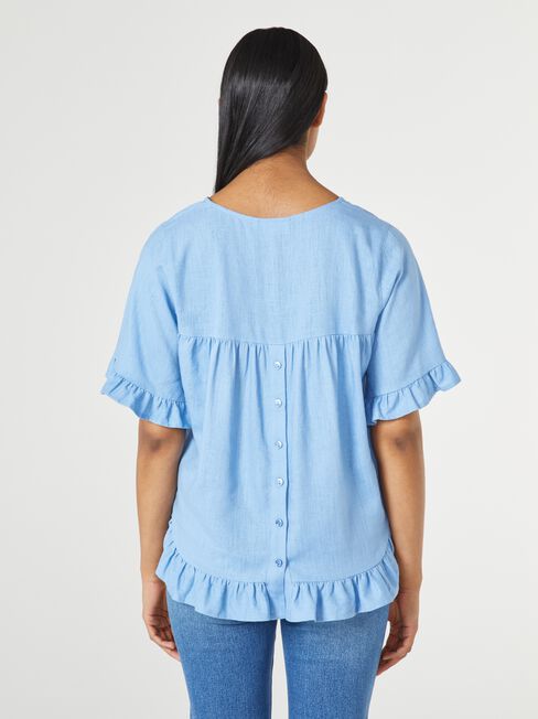 Ivy V-Neck Ruffle Top, Light Blue, hi-res