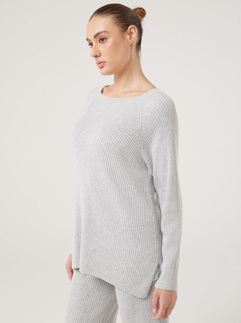 J-Luxe Rib Raglan Top, Grey Marle, hi-res