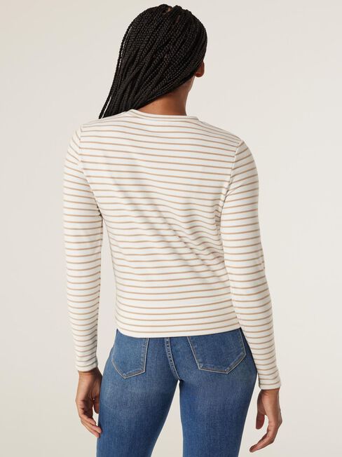 Beck Twist Hem Jersey Top, White/Camel Stripe, hi-res