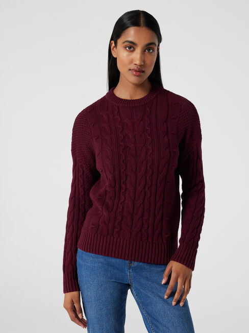 Fifi Bobble Cotton Knit, Merlot, hi-res