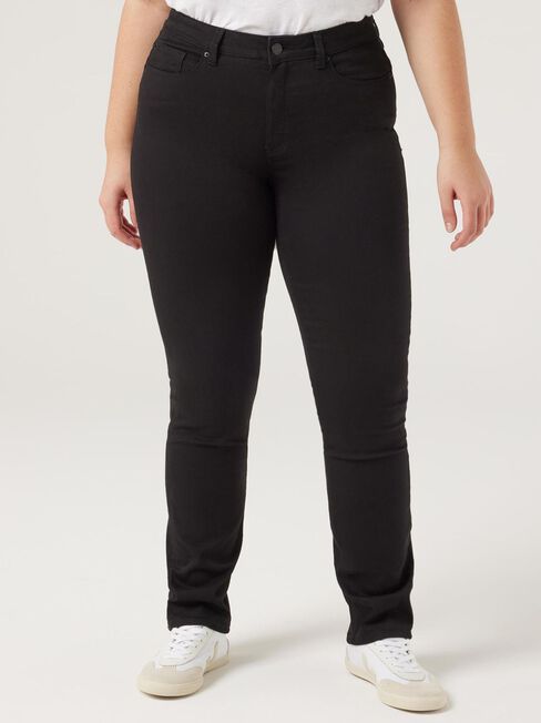 Curve Slim Straight Jeans, Black, hi-res