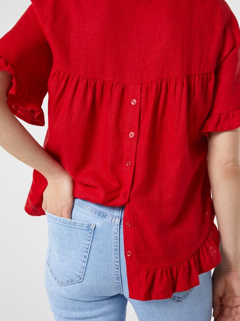 Ivy V-Neck Ruffle Top, Red, hi-res