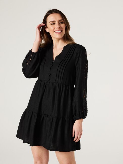 Anya Broderie Dress, Black, hi-res