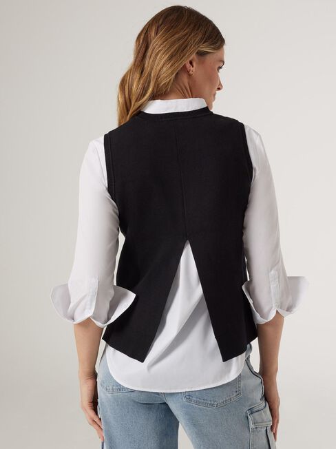 Genevieve Split Back Vest, Black, hi-res