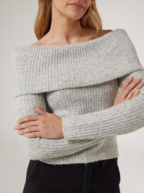 Ophelia Off Shoulder Knit, Grey, hi-res