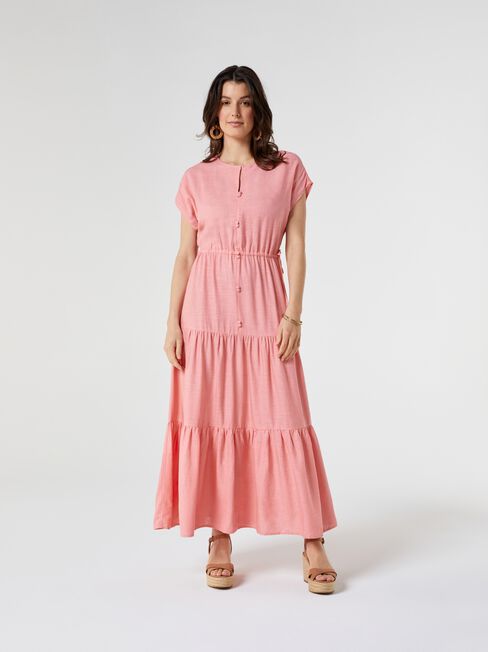 Avery Linen Midi Dress, Pink, hi-res