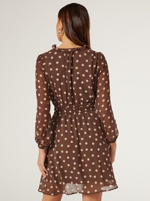 Sonya Tiered Dress, Choc Polka Dot, hi-res