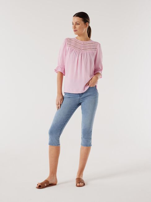 Kylie Lace Detail Top, Peony, hi-res