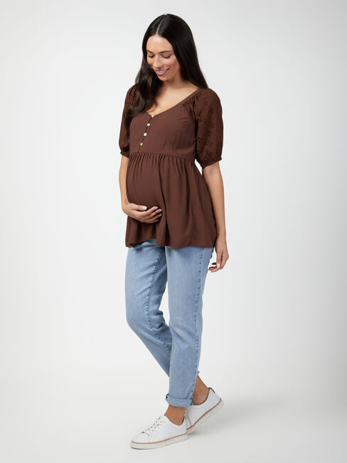 Marley Broderie Maternity Top, Brown, hi-res