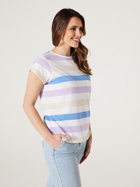 Essential Slub Pocket Tee, Sapphire Multi Stripe, hi-res