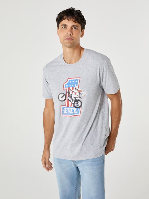 SS Evel Knievel Ride Print Crew Tee, Grey, hi-res