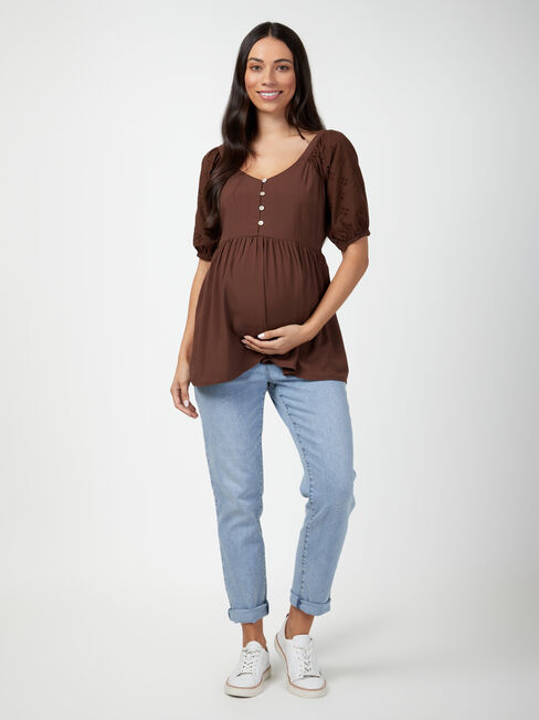 Marley Broderie Maternity Top, Brown, hi-res