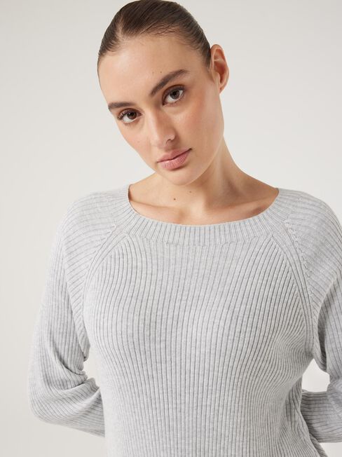 J-Luxe Rib Raglan Top, Grey Marle, hi-res