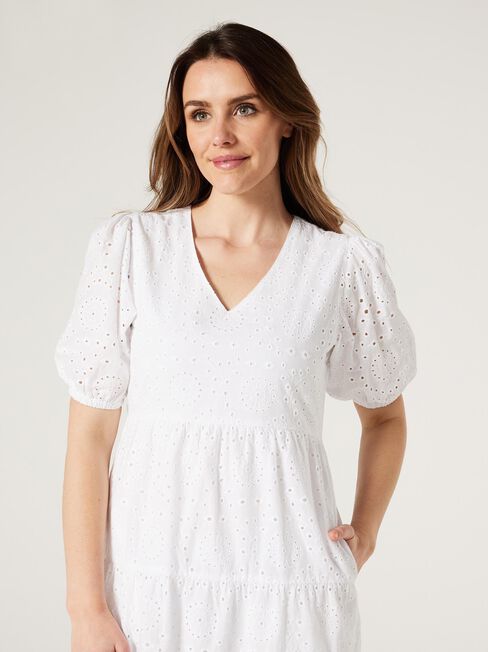 Kennedy Broderie Shirt Dress, White, hi-res