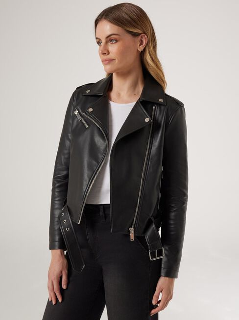 Kirsten Biker Jacket, Black, hi-res