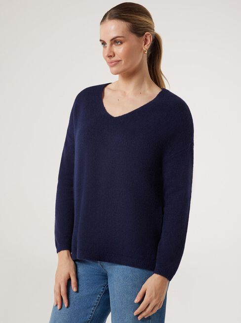 Avery V-Neck Knit, Blue, hi-res