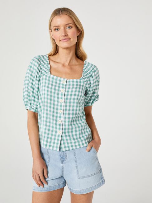 Candy Square Neck Top, Green, hi-res