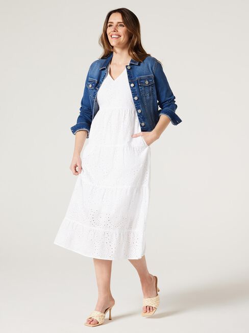 Kennedy Broderie Shirt Dress, White, hi-res