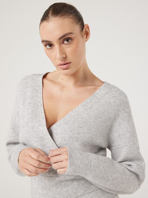 Rebecca Cross Over Knit, Grey Marle, hi-res