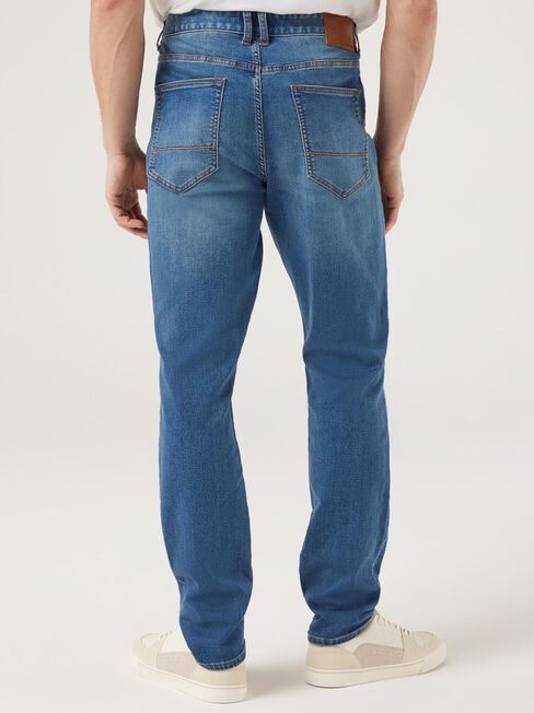 Knit Slim Tapered Jeans, Mid Indigo, hi-res