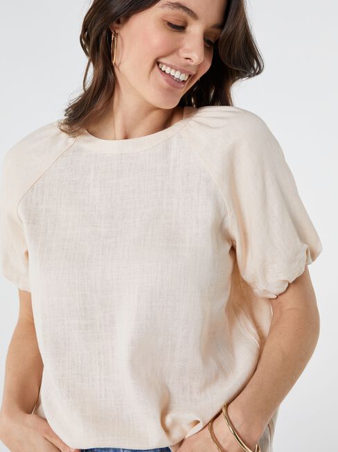 Waverly Raglan Puff Sleeve Top, White, hi-res