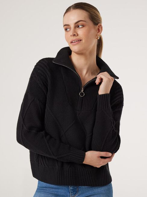 Opal Half Zip Knit, Black, hi-res