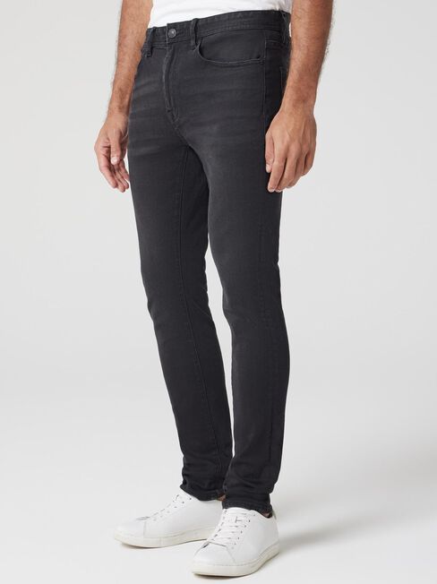 Denim Flex Slim Tapered Jeans, Black, hi-res