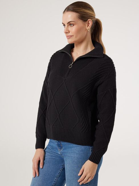 Opal Half Zip Knit, Black, hi-res