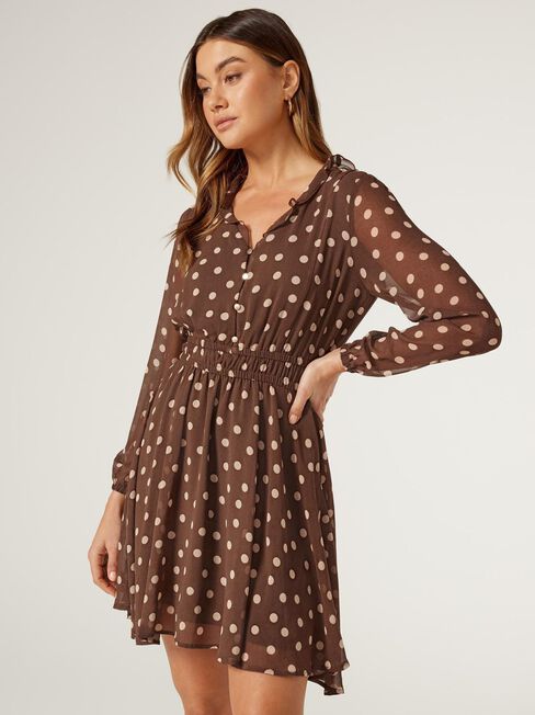 Sonya Tiered Dress, Choc Polka Dot, hi-res