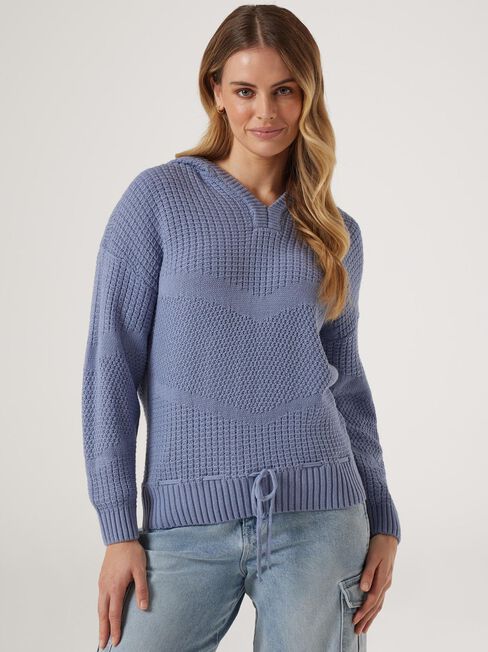 Saskia Hooded Knit, Blue, hi-res