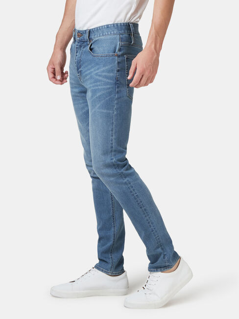 DTT classic rigid cropped tapered fit jeans in mid blue