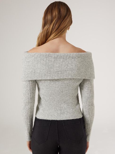 Ophelia Off Shoulder Knit, Grey, hi-res