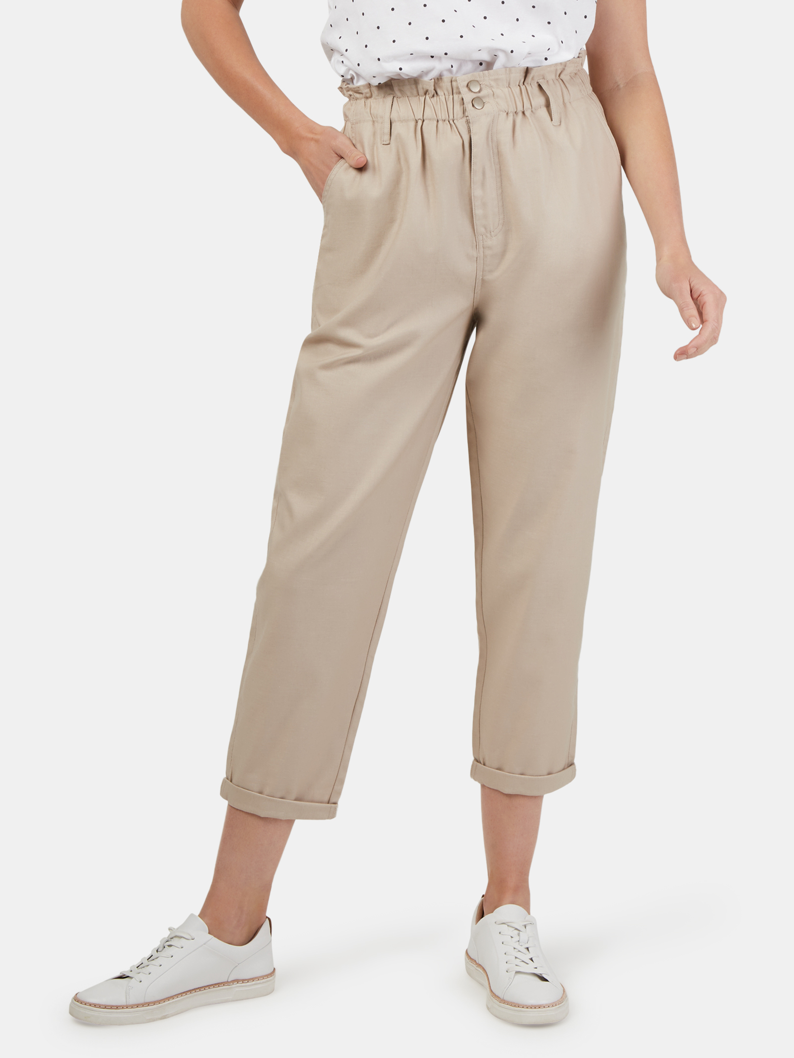 BOSS  Relaxedfit trousers in cotton with paperbag waist