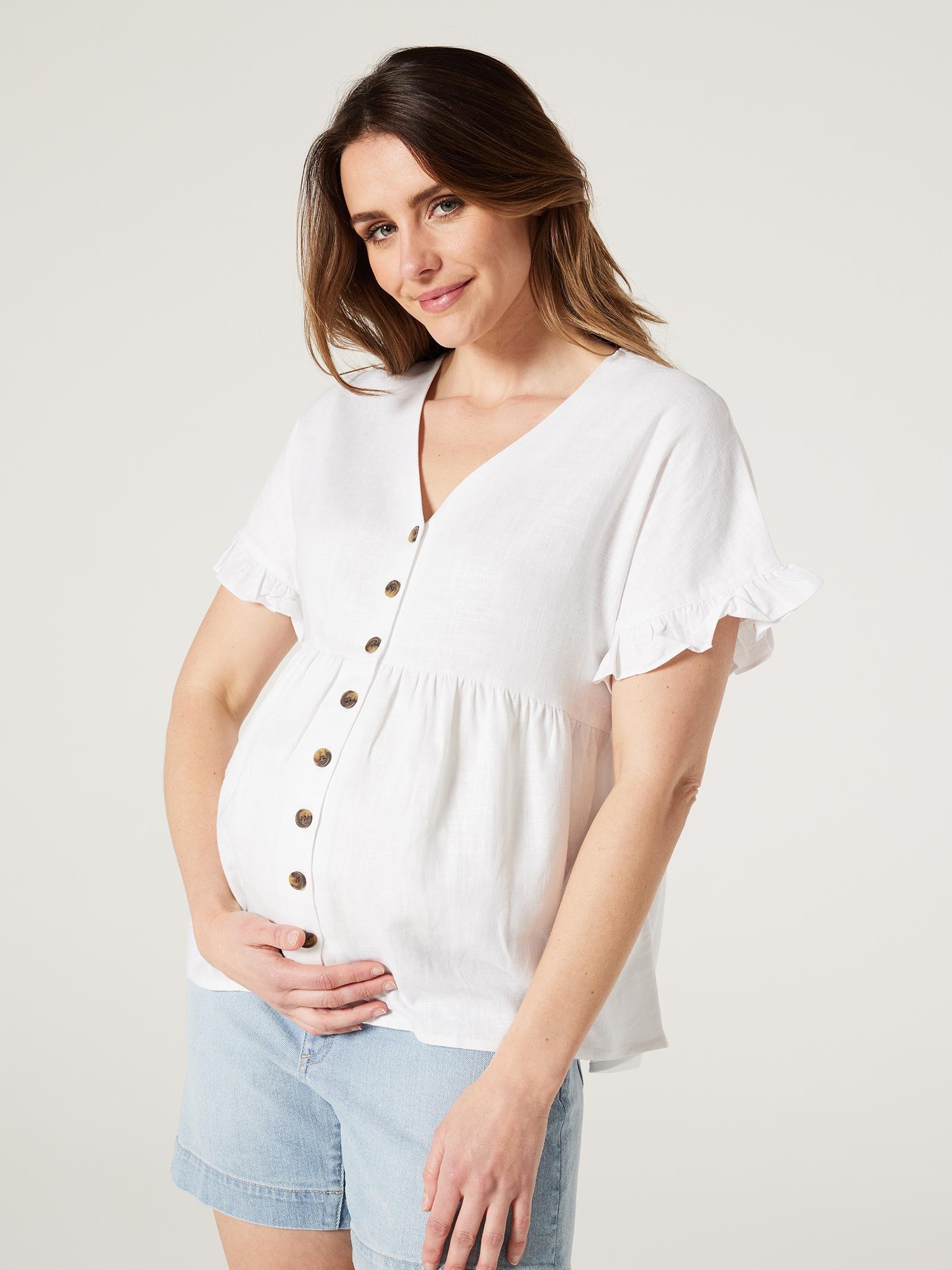 White TENCEL Maternity Buttondown Shirt with Nursing Access – MARION  Maternity