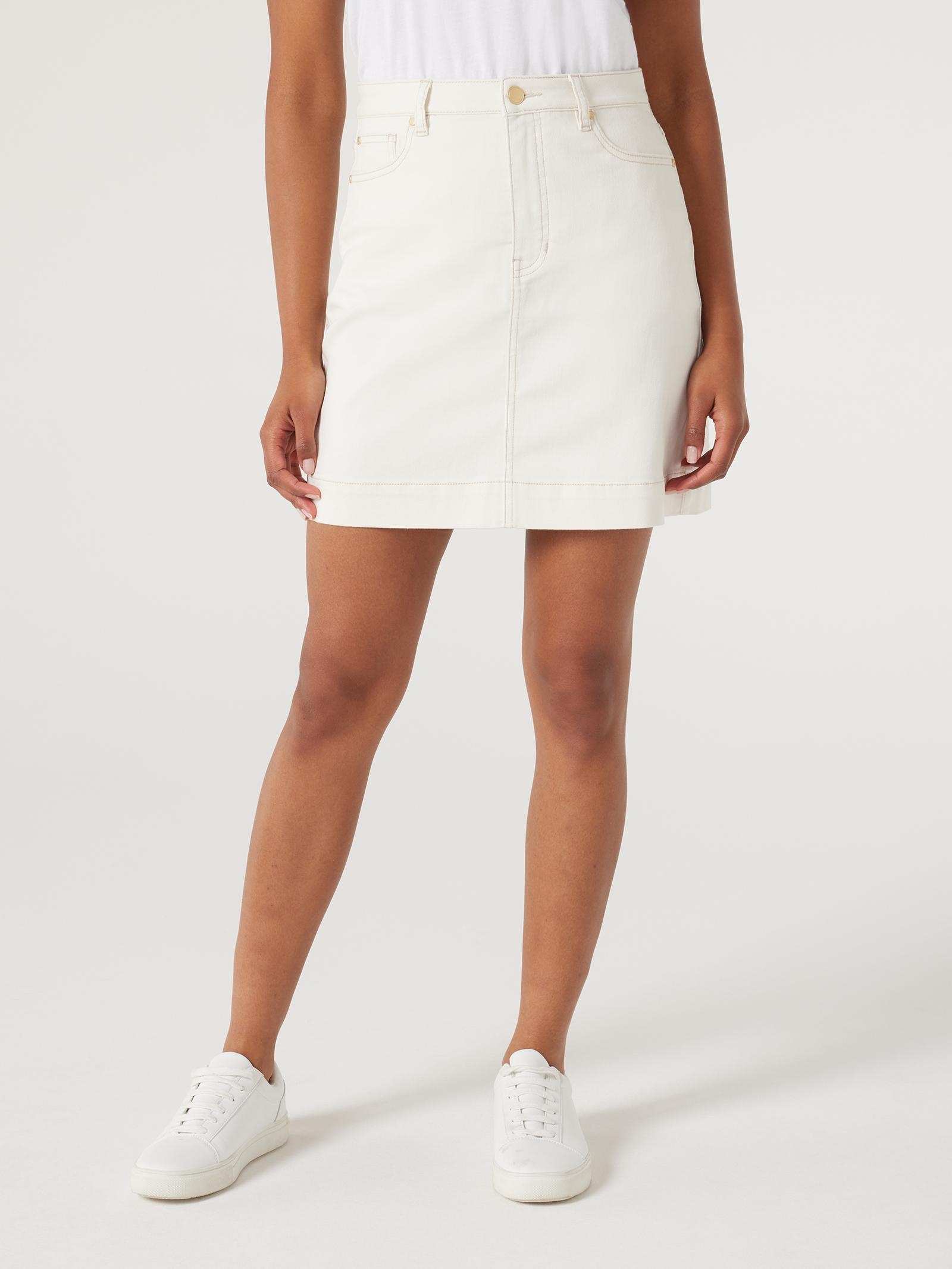 Alcmene White Denim Asymmetrical Wrap Mini Skirt – Beginning Boutique US